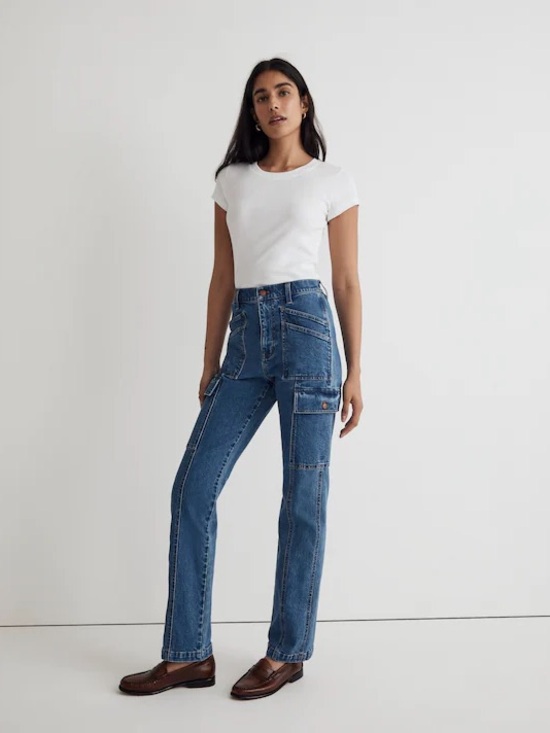 Madewell Denim - Madewell Jeans Womens 27 Blue 90s Straight Cargo High Rise Utility Denim Pockets